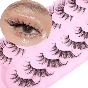 Lashes Fox Eye False Eyelashes Natural Look Faux Mink Lashes Wispy Clear Band Spiky Cat Eye Strip Eyelashes Pack, 7 Pairs