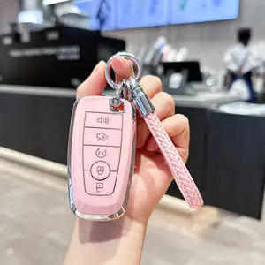 for Ford Key Fob Cover with Keychain,Car Key Case Shell Protector Holder 5 Buttons for Ford Explorer Fusion Escape Edge Expedition Mustang F150 F250 F350 F450 F550 Bronco