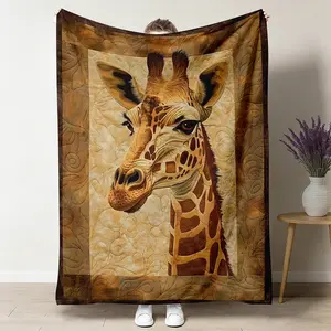 Classic Quilted Giraffe Print Flannel Blanket - Breathable, Ultra-Soft Plush, Multi-Size Throw with Realistic Design, Cozy Warm Fleece for Couch & Bed, Wildlife Home Decor & Gift for Animal Lovers, All-Season Use