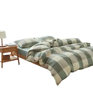 Yarn-Dyed Washed Cotton Home Textile Fabric MUJI Style Cotton Plaid Bedding Fabric