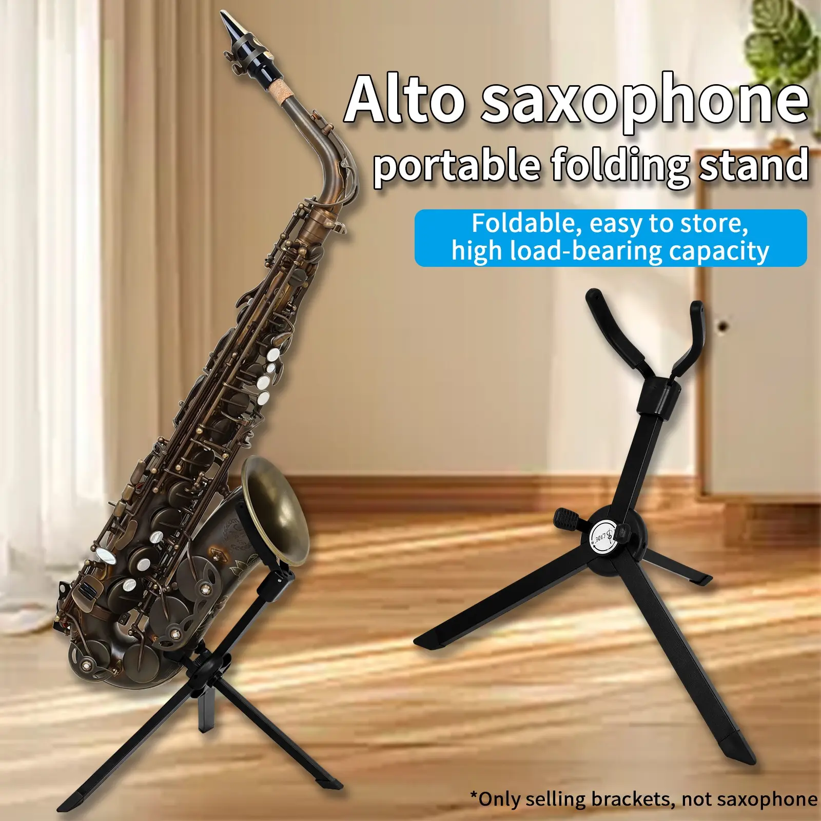 Irin Alto Saxophone Folding Stand, Premium Aluminum Alloy Flat Support Design, Stable Non-Slip Portable Saxophone Holder