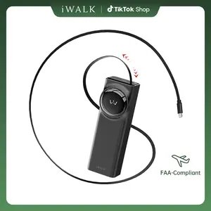 viverr iWALK LinkPod Reel 20000mAh 65W Portable Power Bank Charger, Rechargeable Battery Powered Tech Accessory with Retractable USB-C Cable, Dual Ports, Multiple Device Charging, LED Display, Compact Travel-Friendly White Wireless Phone Laptop Accessory,