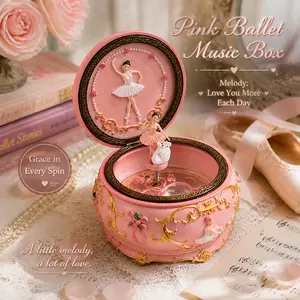 “Love you a little more every day” pink ballet rotating swan music box, 3D character wind-up music box with lights, romantic birthday gift for girlfriend, home decor