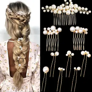 9PCS Gold Wedding Bridal Hair Combs Pearl Hair Pins Clips Vintage Hair Headpiece Jewelry for Bridesmaids Brides Flower Girls Hair Accessories