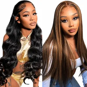 [Combo sale 28"&22"] buy 1 get 2 wig" 28 Inch 13x4 body wave  Hair Lace Front Wigs +22Inch Straight Honey Blonde Human Hair Hair Pre Plucked HD Transparent Lace Frontal Human Hair Wigs 180% Density With Baby Hair