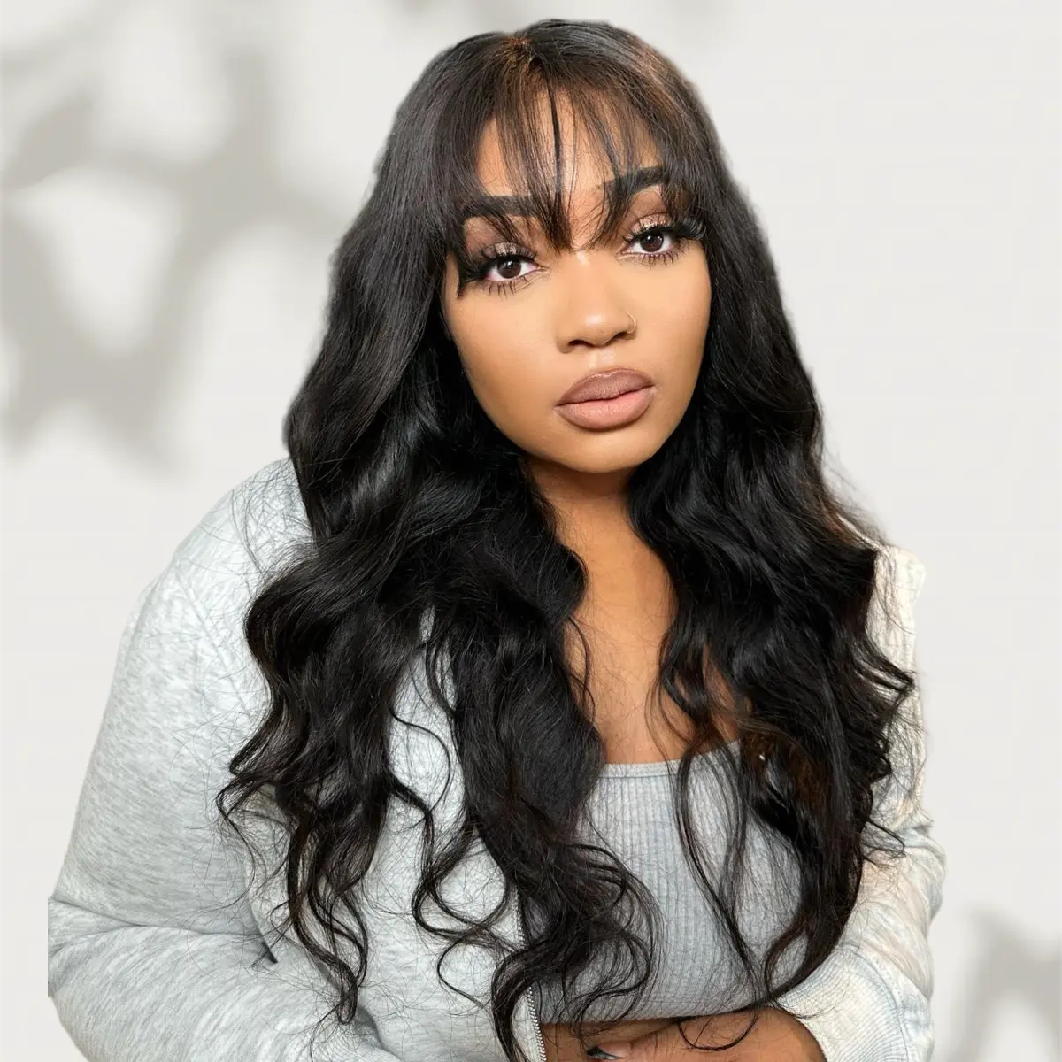 Asteria Hair Body Wave 5x5 Lace Closure Wig with Bangs Glueless Ready To Go Beginner Friendly Burgundy Wig 180 density