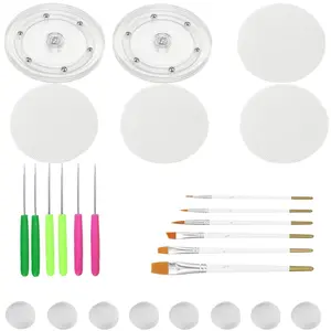 Cookie Decorating Kit Supplies Including 2 Acrylic Cookie Turntable 6 Cookie Scribe Needle 4 Silicone Mesh Mats 6 Cookie Decoration Brushes 8 Rubber Feet Bumpers Bakeware Ivory
