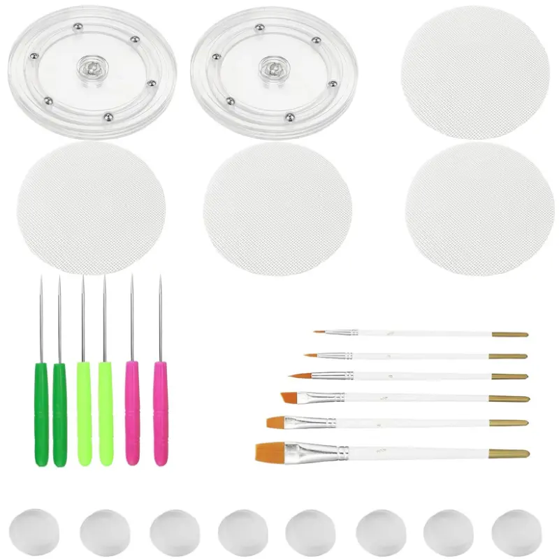 Cookie Decorating Kit Supplies Including 2 Acrylic Cookie Turntable 6 Cookie Scribe Needle 4 Silicone Mesh Mats 6 Cookie Decoration Brushes 8 Rubber Feet Bumpers Bakeware Ivory