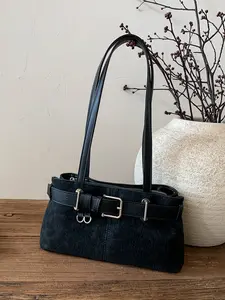 Classic and stylish texture underarm bag with belt buckle design, long shoulder strap, large storage capacity, retro style, can accommodate mobile phones, lipstick, practical and stylish, Fashionable shoulder bag, Casual Shoulder Bag, Casual Bags