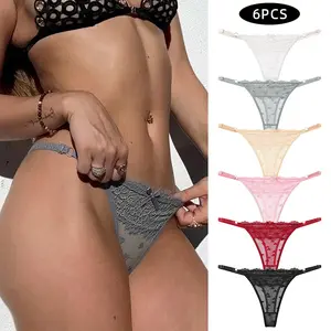 Women's 6pcs Underwear - Multicolor Hollow-Out Lace Thongs with Adjustable Waist O-Ring T-Back, for Swimwear, Surfwear, Underwear For Women