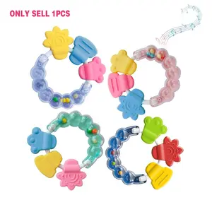 Baby Teething Ring & Rattle Set, 0-12 Months Infant Soothing Teeth Grinding Toy, Silicone Teether, Christmas, Halloween, Thanksgiving Gift