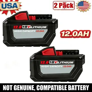 2PCS 12Ah Max Replacement Battery for Milwaukee 18VTools  High CapacityCompatible with Azocek 220W Power Inverter, Azocek DC Voltage Regulator & Jet Dry Blower (for M18 Platform) Lithium IonBattery (Battery Only)48-11-1850 48-11-1840 48-11-1852 48-11-1815