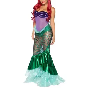 Anime  Mermaid Ariel Princess Costumes Adult Women Halloween Mermaid Masquerade Uniforms Dress Up Fancy Sequins Ruffle Dress