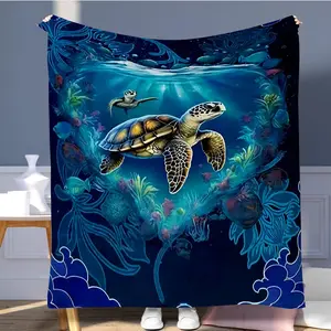 Sea Turtle Pattern Blanket, 1 Count Colorful Soft Throw Blanket, Air-conditioned Room Blanket, Warm Nap Blanket for Home & Office & Travel, Lightweight Cozy Blanket