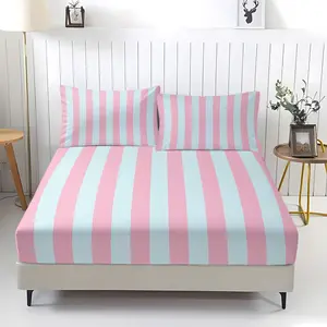 Simple Striped Pattern Fitted Sheet,Bedding Set for Women and Girls,Including 1 Bed Sheet and 2 Pillowcases,Non slip Dust Cover Suitable for Bedroom and Guest Room,Suitable for Personal Use or Gift Giving