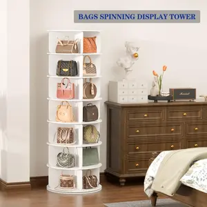 7 Tier Rotating Shoe Rack Tower, Free Standing 360 °             Shoe Organizer Lazy Susan, Bag Display Rack  Round Carousel, Neat And Elegant Shoe  Solution storage Double Sliding Tub Door