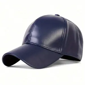 Men PU Leather Solid Color Baseball Cap Outdoor Sport Adjustable Sunscreen Leisure Hat Spring Autumn Travel Tourism Beach Vacation