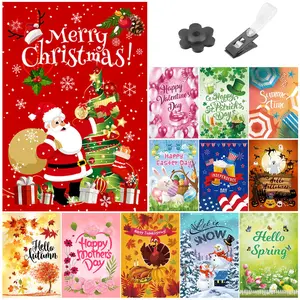 Seasonal Festival Garden Decorative Flag, 12pcs/set Double Sided Yard Outside Flag, Garden Flag for All Seasons, Garden Accessories, Holiday Decoration Supplies, Ornaments