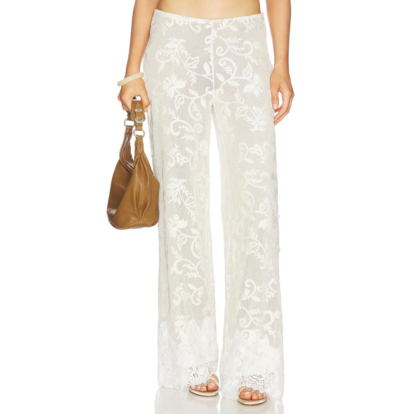 Yellow The Label Lottie Lace Pant in Ivory