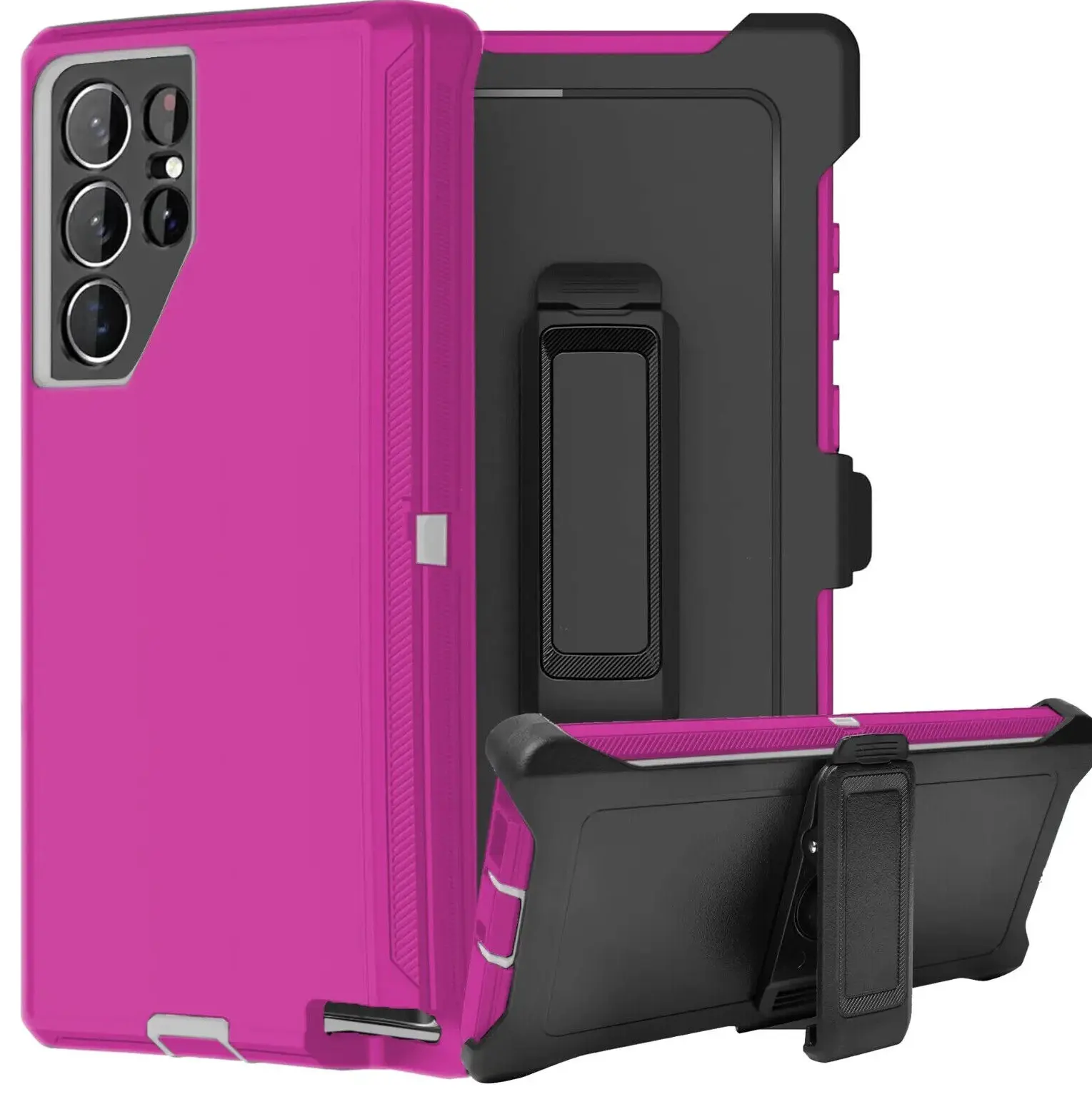 Rugged Defender Case For Samsung Galaxy S24/S24 Plus/S24 Ultra Shockproof Heavyduty Protection Case With Belt Clip(Pink)