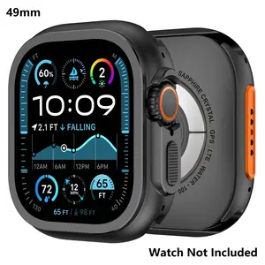 3 in 1 Metal Case Compatiblefor Apple Watch Ultra 3/2/1 Ultra Band 49mm/46mm/45mm/44mm, Smartwatch Face Covers Protector Rugged Bumper Cover for Apple Watch Series 10 9 8 7 6 and Ultra 3/2/1-Watch case only(Watch Not Included)   49mm-Black