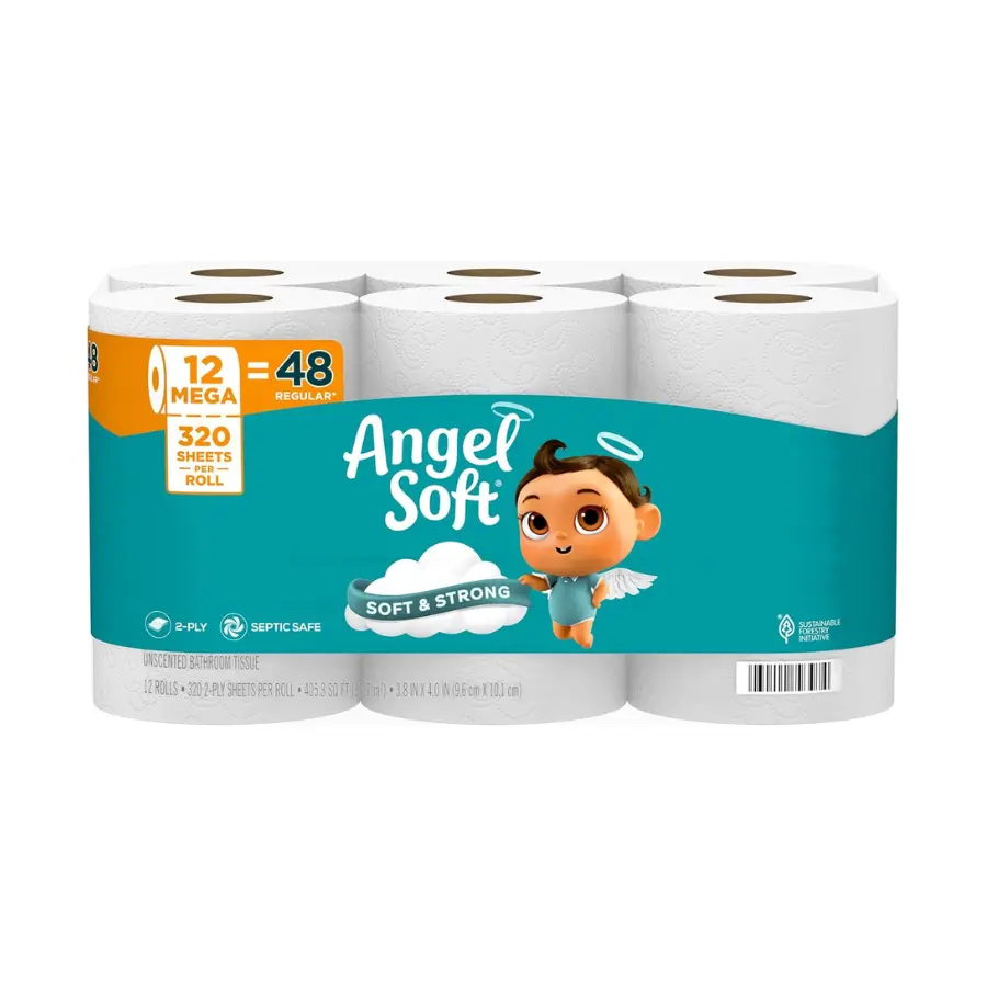 12 Mega Rolls Soft Toilet Paper, 48 Regular Roll Equivalent, 2-Ply White Bathroom Tissue for Home & Everyday Use