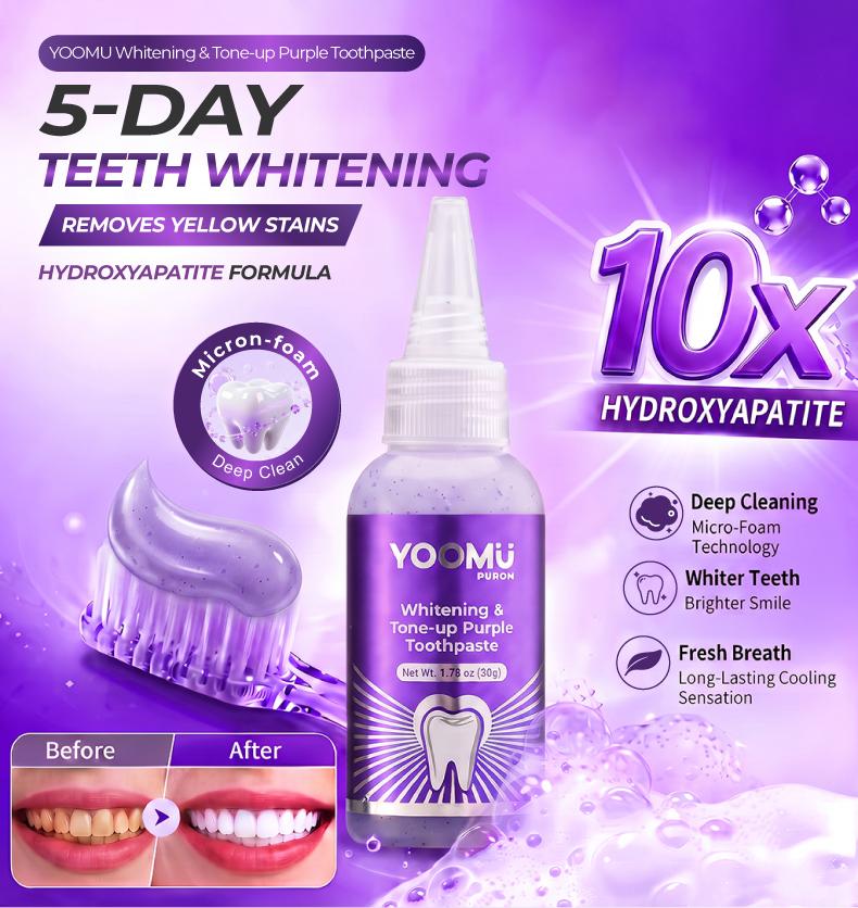 YOOMU 1 Purple Bright White Toothpaste | Color Repair & Yellow Stain Removal + Long-Lasting Freshness