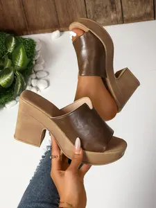 2026 Trendy Retro Thick Sole High Heel Sandals, Comfortable Non-Slip Chunky Heel Open-Toe Mules, Perfect for All-Day Wear and Street Style