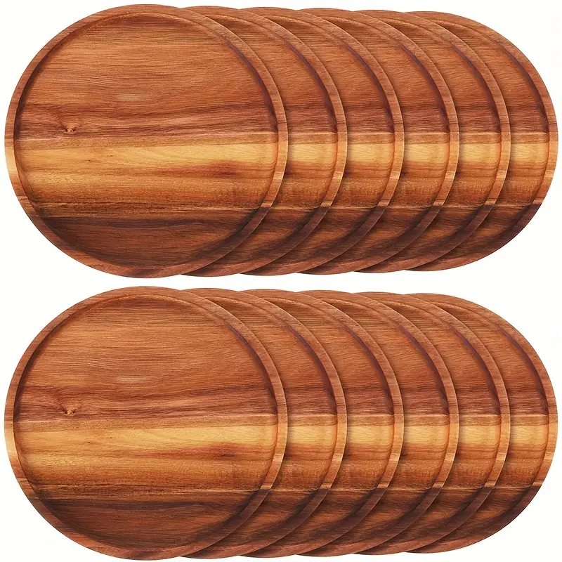 Round Wooden Breakfast/dinner Plate, Easy Clean Lightweight Dish, Perfect for Snacks Desserts, Durable Classic Tray, Ideal Gift Item
