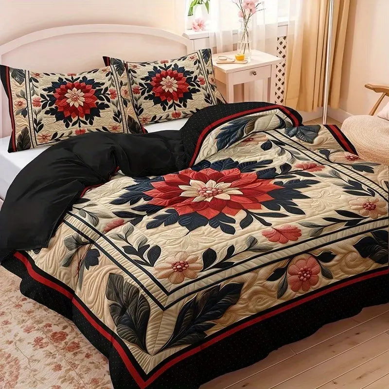 3pcs Peony Floral Print Decorative Bedding Set, High-Quality Sheet & Pillowcases, Home & Dorm Use, Easy Care, Durable, Universal Size, Bed Sets
