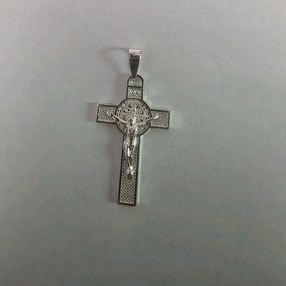 St. Benedict Cross Pendant - Silver Tone Crucifix with Intricate Design for Religious Jewelry