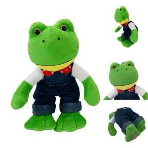 Cute Frog Plush Toy, Wearing Jeans and Bow Tie, Ideal Companion Doll for Kids, Birthday Gift, Halloween, Christmas, Children Room Decor