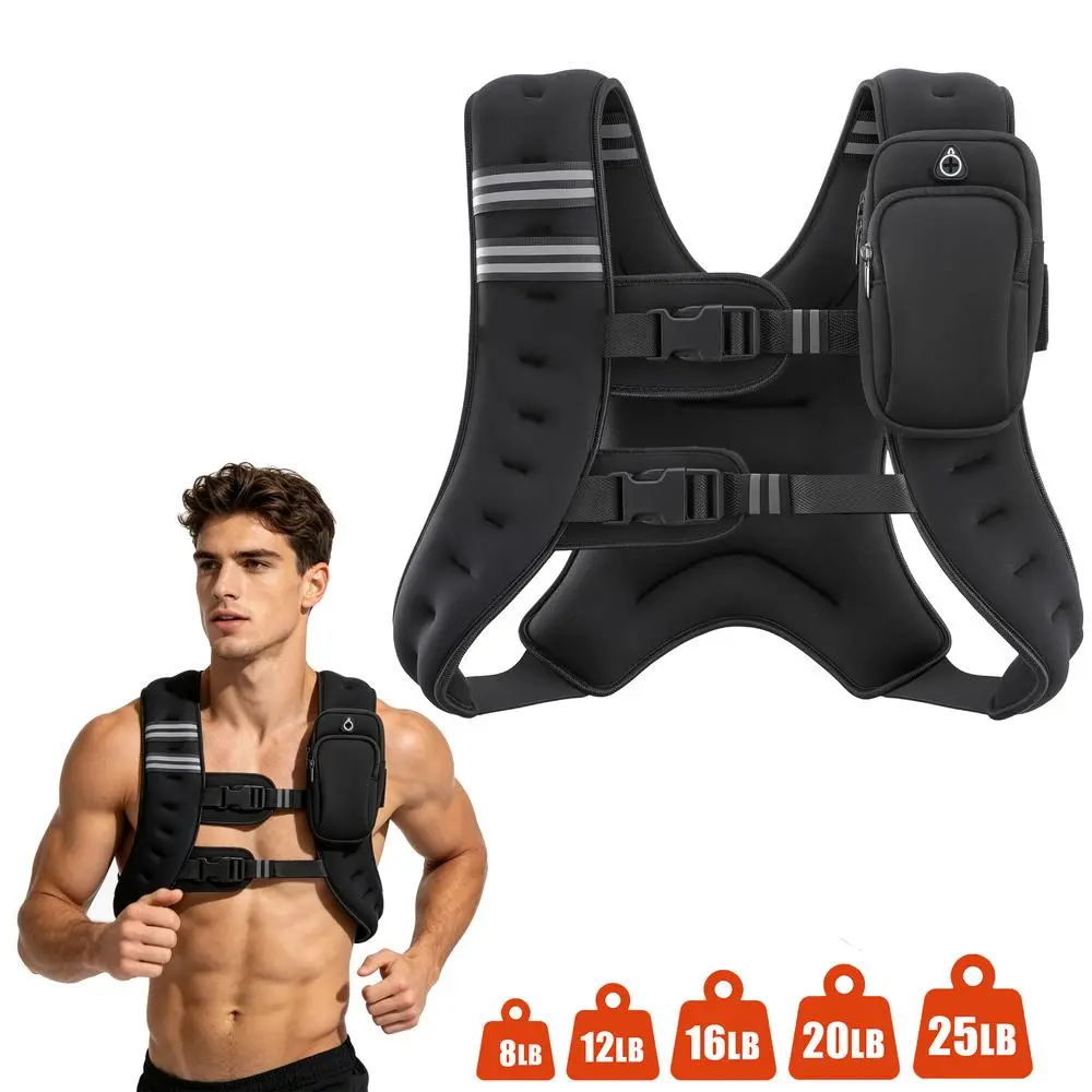 Weighted Vest Workout Equipment for Women Men 8/12/16/20/25lbs Comfort Rucking Vest, No Chafe Non-Bounce Reflective Strip for Jogging Walking