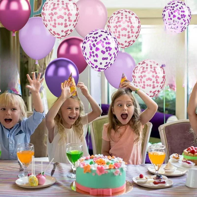 [New Deal] 50PCS 12 Inch Pink Purple Balloons: Metallic & Confetti, Party Balloons for Birthday, Wedding, Baby Shower, Unisex Adults & Children