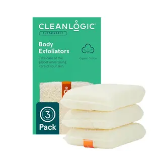 Cleanlogic Sustainable Body Exfoliator – Organic Cotton Exfoliating Scrubber for Smooth Skin (1 Pack / 3 Pack) Bath