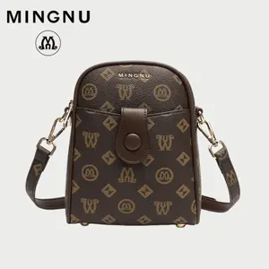 Monogram Mini Crossbody Bag for Women, Adjustable Strap Sling Purse, Vintage Brown Cell Phone Bag for Shopping Daily Use