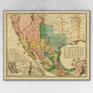 HomeRoots 391971 24 x 30 in. Vintage 1846 Map of Mexico Multi Color Wall Art