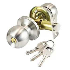 Keyed Entry Door Knob Lock Heavy Duty Interior Exterior Door Lockset Standard Ball Satin Nickel