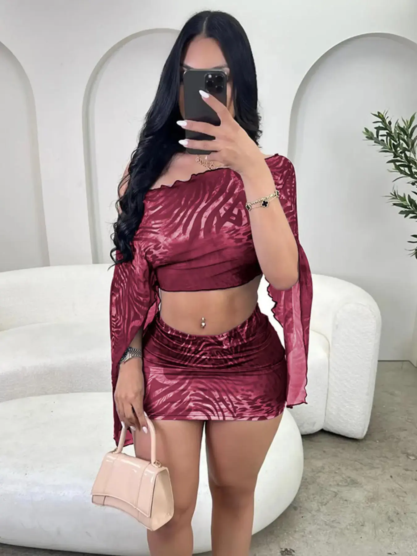 Women's Tiger Print One Shoulder Fitted Top & Skirt Set, Womenswear, Style, Fashion Casual, Perfect for Daily Wear, Everyday, Stylish Two-Piece Ensemble Outfit