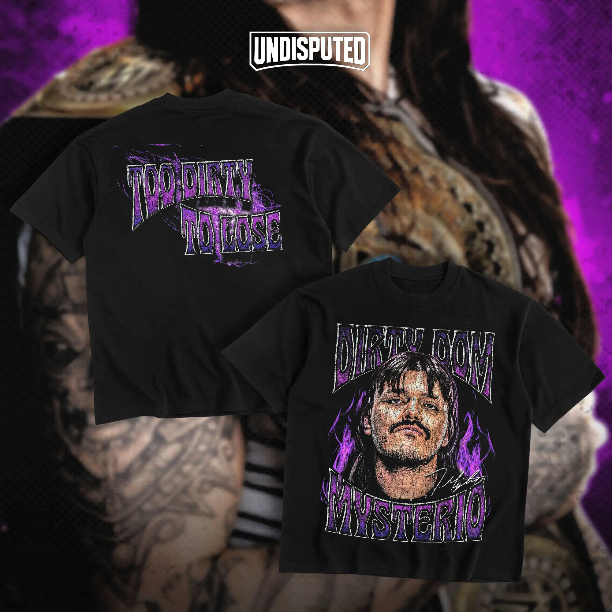 UNDISPUTED Dominic Mysterio Too Dirty Too Lose Champion Heavy Cotton Shirt Dirty Dom Tshirt WWE Shirt Lucha Wrestling Fan Apparel Menswear Direct-to-garment Breathable Printing