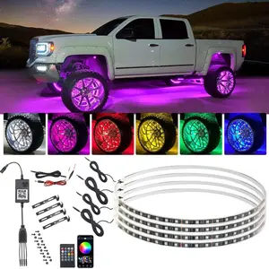 4PCS 17 Inch RGB LED Wheel Ring Lights, IP67 Waterproof Car Hub Lights with APP & Remote Control, Music Sync Color Chasing Lights for Car Truck SUV ATV Auto Accessories. Multicolor. rock