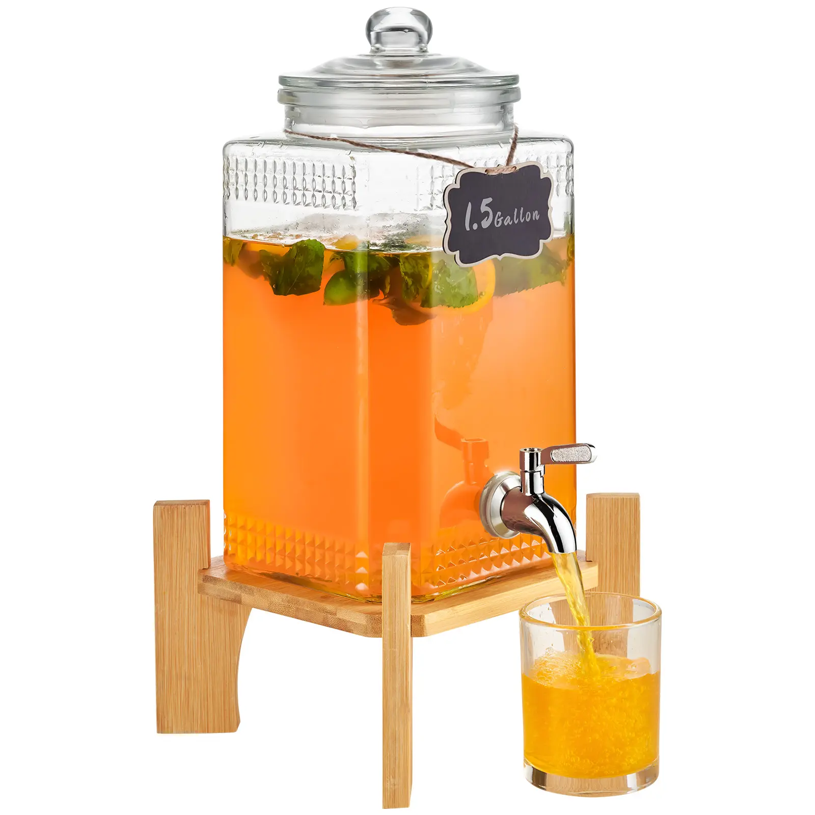 【BackToSchool】VEVOR Beverage Dispenser, 1.5 Gallon Drink Dispensers for Parties, 2PC,Glass Juice Dispenser with Stand, Stainless Steel Spigot, Iced Tea Lemonade Juice Water Dispenser, for Restaurants, Hotels, Parti