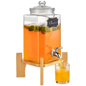VEVOR Beverage Dispenser, 1.5 Gallon Drink Dispensers for Parties, 2PC,Glass Juice Dispenser with Stand, Stainless Steel Spigot, Iced Tea Lemonade Juice Water Dispenser, for Restaurants, Hotels, Parti