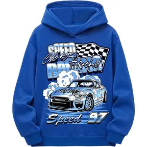 Boy's Letter Graphic Hoodies Long Sleeve Drop Shoulder Hooded Sweatshirt Streetwear