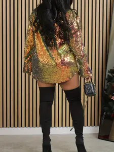 Sheik Apparell Elegant Sequin Blazer Jacket Sparkling Collar & Sleeve Detail Shiny Year-Round Wear Hand Washable Golden/Green/Blue/Red/Black/White
