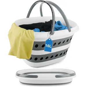 16L Collapsible Laundry Baskets with Handles, Small Laundry Hamper Plastic for Clothes  Kits, Pop-Up Clothes Hamper Plastic Bin Storage Basket Organizer for Dorm Room Essentials Camper Accessories