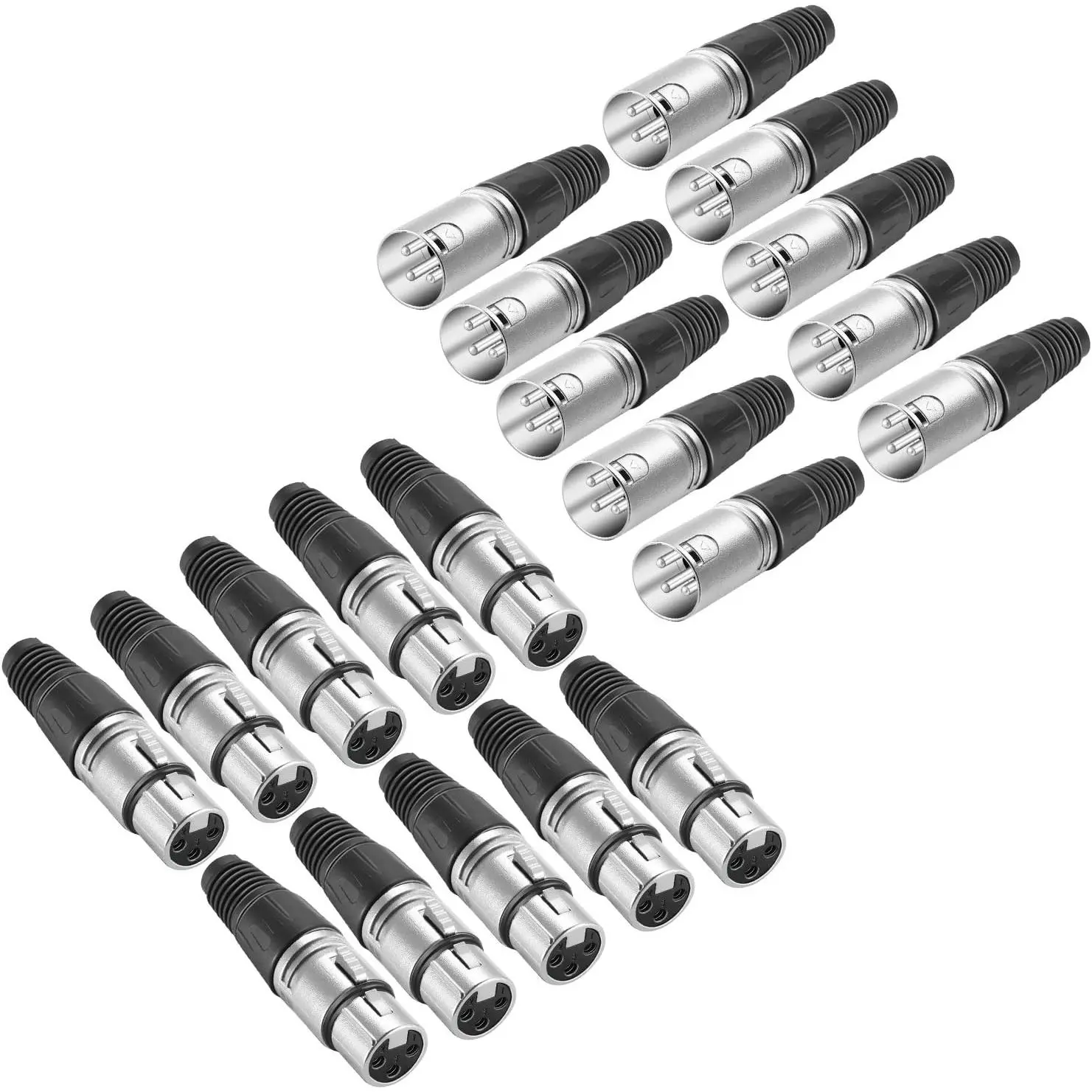20-Piece Zinc Alloy 3-Pin XLR Solder-Type Connectors - 10 Male, 10 Female Compact Durable Rubber Audio Accessories for Microphone Recording, High Conductivity, Ultra-Low Noise (Metal End), Shell