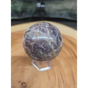 Chevron Amethyst Sphere Gemstone, 0.66lbs, 56mm, Chevron Pattern, Includes Stand, Home Decor Statue Figurine