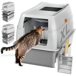 Stainless Steel Sifting Litter Box, Sifting  Litter Box for Pine Pellets and Clay Litter, Multifunctional, Low Maintenance, Odor Free, Leak Free, Enclosed, XL, Grey