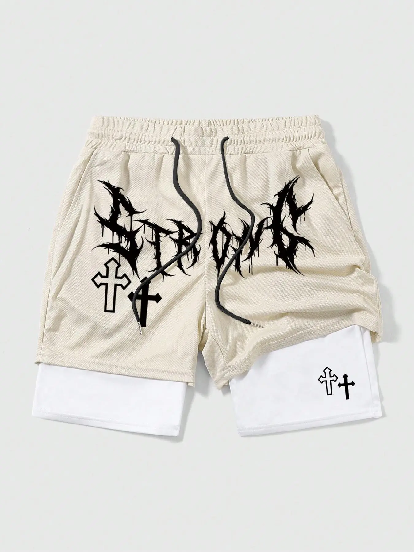 Men's Graphic Print 2-in-1 Drawstring Waist Shorts, Regular Fit Casual Pocket Shorts for Summer, Fashion Men's Bottoms for Daily Wear, Casual Fashionable Shorts, Drawstring Waistband Shorts